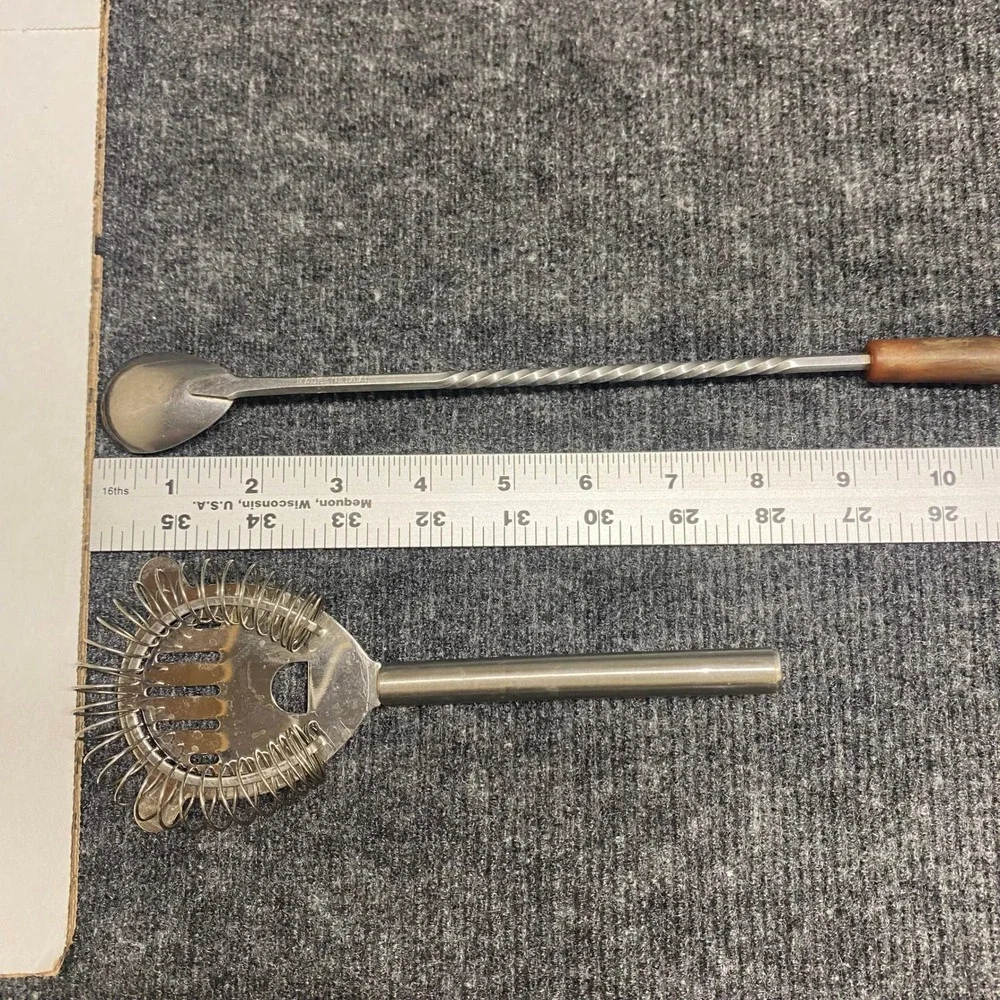 Vintage Stainless Steel Barware Set Hawthorne Strainer & Twisted Bar Spoon USA